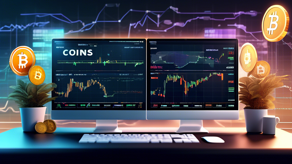 Create an image that visually represents the differences and synergies between Forex and Crypto trading. The scene should feature a split screen: on one side, showcase traditional Forex elements such as world currencies, stock market graphs, and financial news. On the other side, display the essence of cryptocurrency trading with digital coins, blockchain graphics, and crypto market charts. In the center, illustrate a space where both worlds meet, suggesting the interconnectedness and potential synergies of the two trading environments.