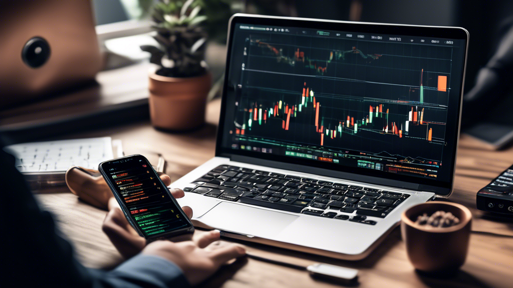 Create an image depicting a beginner-friendly guide that merges the concepts of forex trading and cryptocurrency. The image should feature symbols of forex trading such as currency pairs (e.g., USD/EUR) alongside popular cryptocurrencies like Bitcoin and Ethereum. Include elements like a digital chart with upward and downward trends, a laptop or smartphone screen displaying a trading platform, and educational items such as books or a chalkboard. The background should have a modern and clean design to emphasize the blend of traditional forex trading with the innovative world of cryptocurrency.