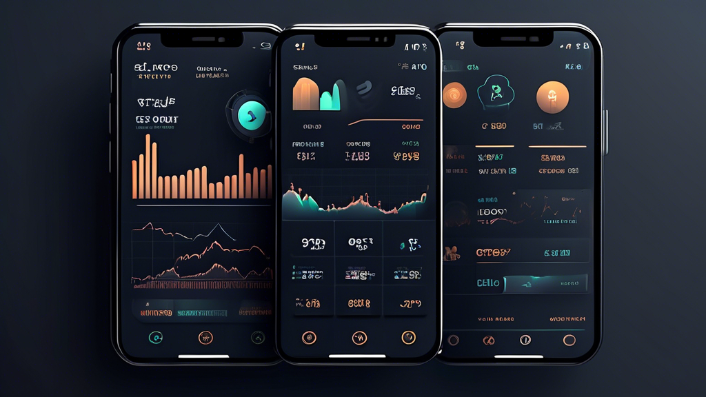 Create an image of a modern, sleek mobile phone displaying a sophisticated crypto market app interface. Highlight key features such as real-time price charts, portfolio tracking, security options like two-factor authentication, user-friendly navigation, news feed, and live market trends. The background can include subtle elements like blockchain icons, cryptocurrency symbols (like Bitcoin, Ethereum), and tech-themed graphics to emphasize the technology aspect.