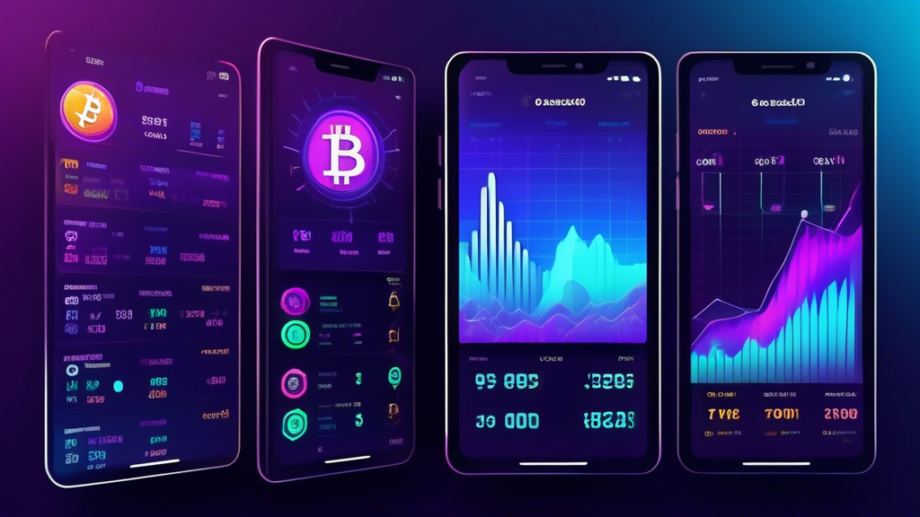 Create a vibrant and modern digital artwork of a mobile app screen displaying live cryptocurrency prices in real-time. The app interface should feature sleek graphs, colorful charts, and icons of popular cryptocurrencies like Bitcoin, Ethereum, and Ripple. In the background, illustrate a blend of futuristic elements symbolizing technology and finance. The overall design should convey the dynamic nature of the cryptocurrency market.