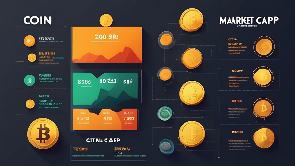 Create an infographic-style image that illustrates the concept of a Coin Market Cap for beginners. The image should include a simplified market chart, coins like Bitcoin and Ethereum with their market values displayed, and an easy-to-understand explanation of market capitalization. Use clean and modern icons and a color scheme that's engaging but not overwhelming. Title the infographic Understanding Coin Market Cap: A Beginner's Guide.