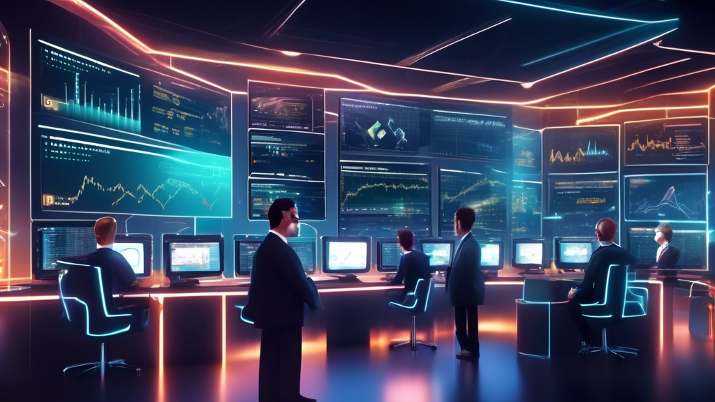 Create an image that illustrates the dynamic and futuristic atmosphere of a cryptocurrency derivatives exchange. The scene should include digital screens displaying fluctuating charts and graphs with various cryptocurrencies like Bitcoin and Ethereum, as traders analyze and make decisions. Add elements that convey advanced technology and innovation, such as holographic displays and virtual reality interfaces, to emphasize the modernity and complexity of crypto derivatives trading. The setting should be a bustling, high-tech financial hub with a diverse group of traders actively interacting with the digital environment.