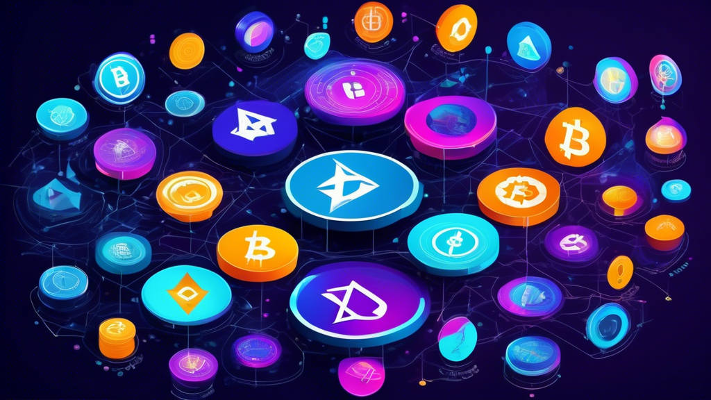 Create an intricate digital illustration depicting the top 10 cryptocurrencies by market cap as of the latest update. Each cryptocurrency is represented by its official logo, creatively integrated into a futuristic financial landscape. Include dynamic elements such as holographic charts, pie graphs showing market cap proportions, and a digital ticker displaying real-time prices. The setting should convey a sense of innovation and technology, with vibrant lighting and a sleek, modern aesthetic, symbolizing the ever-evolving world of cryptocurrency.